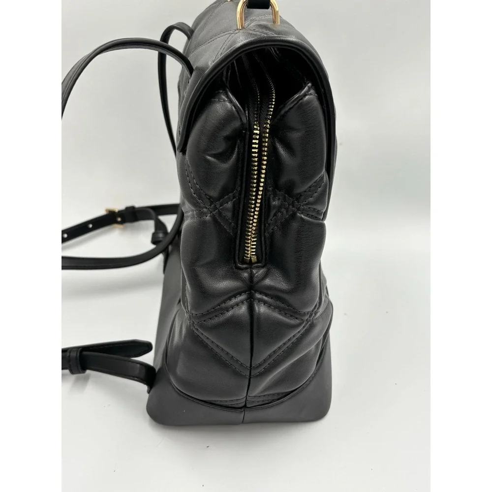 Michael Kors Serena Backpack Quilted Leather Flap Black & Gold mult pockets MED